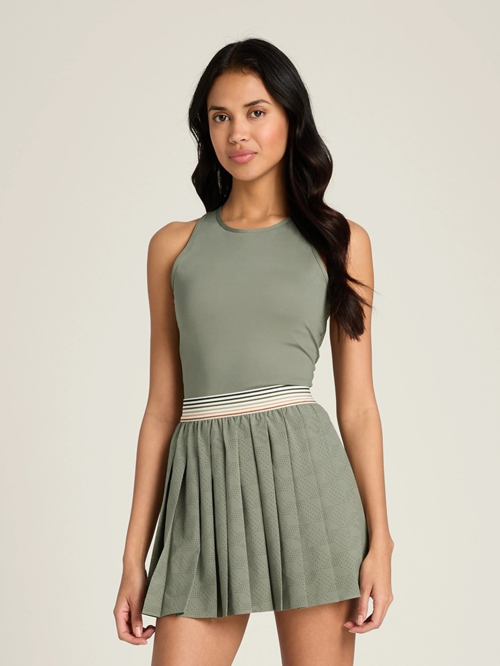 Wilson Laser Cut Pleat Tennis Dress Vetiver Sage Green with Striped Waist Small - Picture 9 of 12
